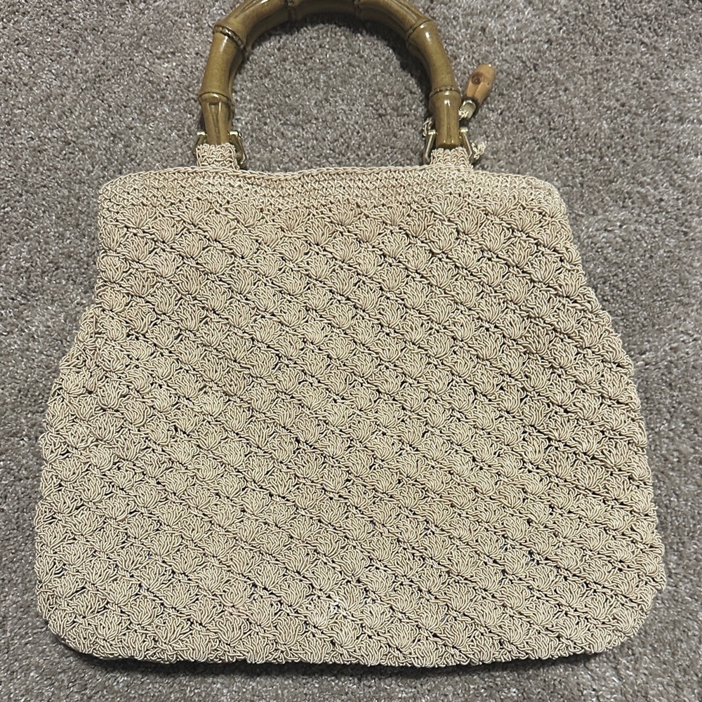 LIC Beige Handbag with Bamboo Handle